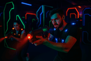 Lasertag Spieler in Aktion